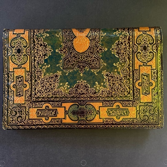 Vintage Florentine Embossed Leather Small Fold Clutch Purse Navy Gold Italian